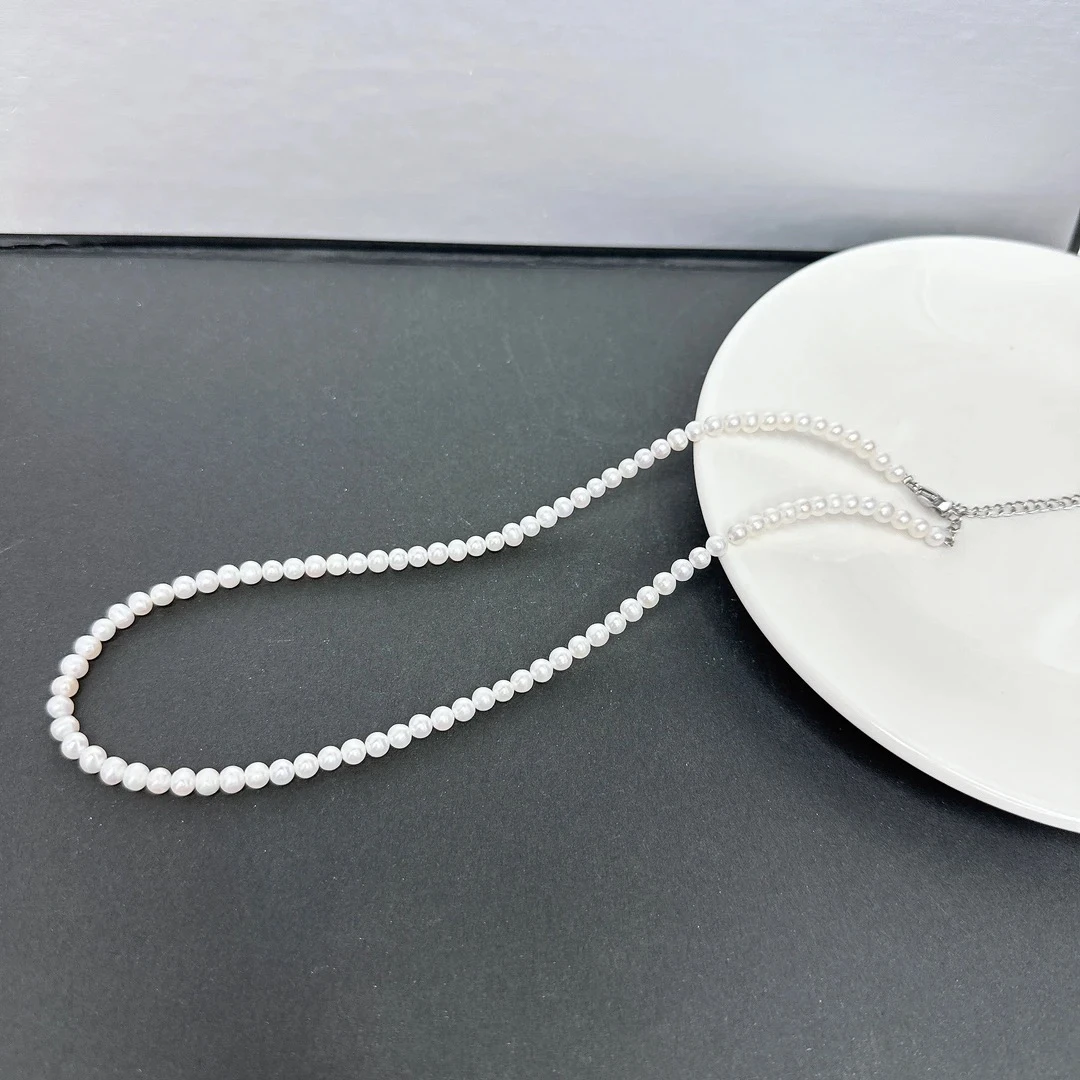天然淡水珍珠X09#白色无核百搭项链3-4m