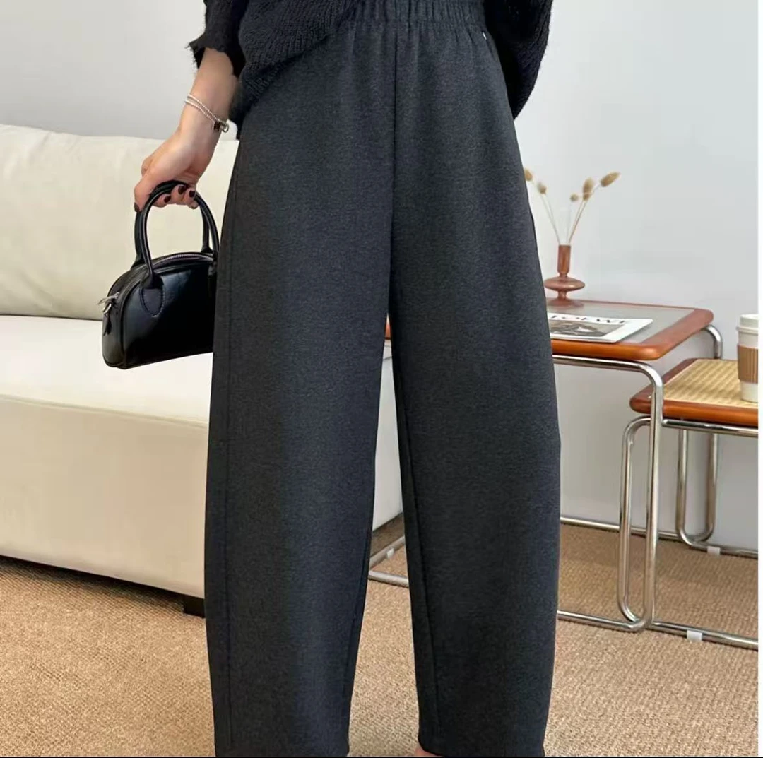 [DG]新款秋冬加厚时尚宽松百搭直筒纯色休闲直筒长裤女7718