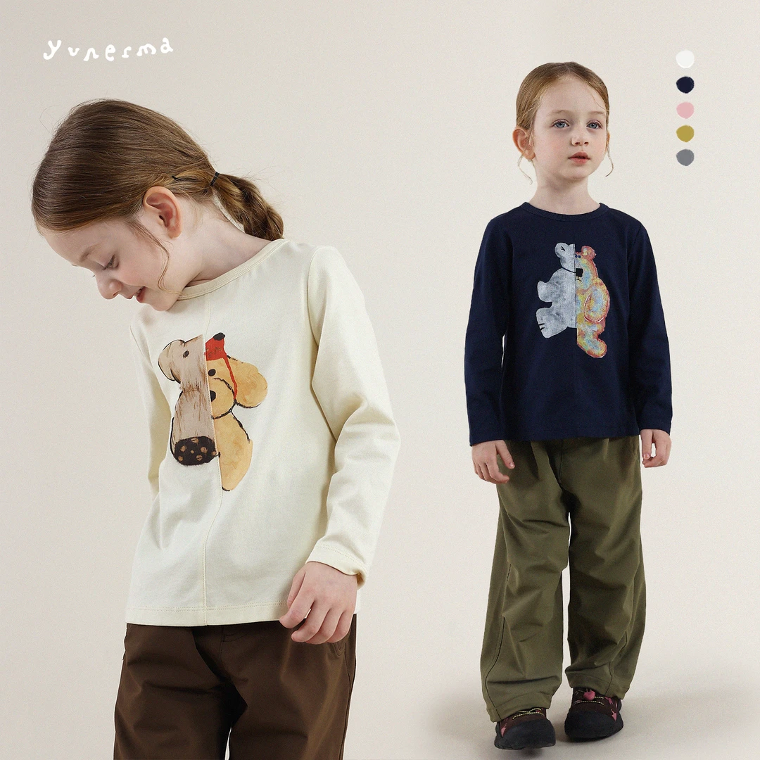 允儿妈女童秋冬纯棉拼接卡通长袖 宝宝时尚打底衫儿童T恤女孩上衣