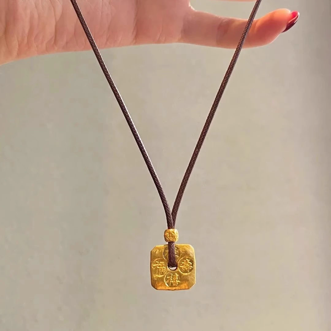 铜合金项链 福禄寿喜时尚手工吊坠项链饰品复古金色毛衣链高级感