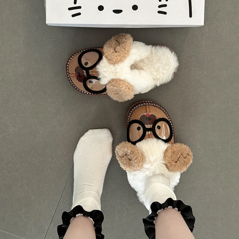 可爱卡通眼睛卡皮巴拉毛毛拖鞋女2025秋冬新款外穿居家包头棉拖鞋