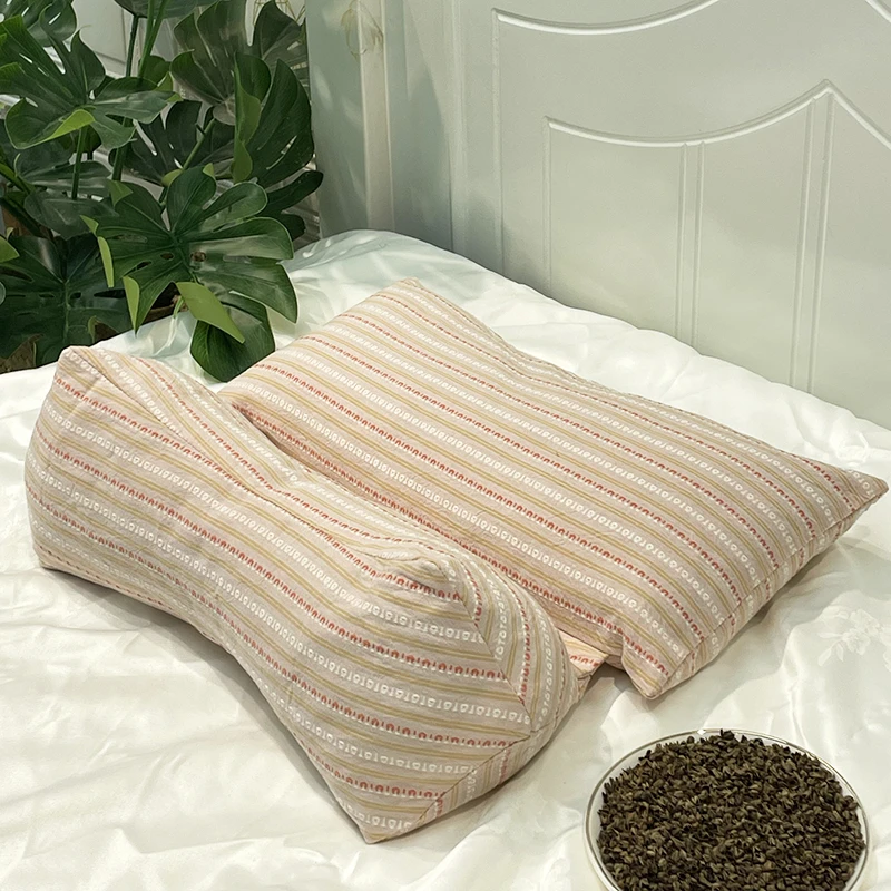 SEONRAN新款条纹荞麦枕护颈全棉子母可拆卸枕芯高颜值高