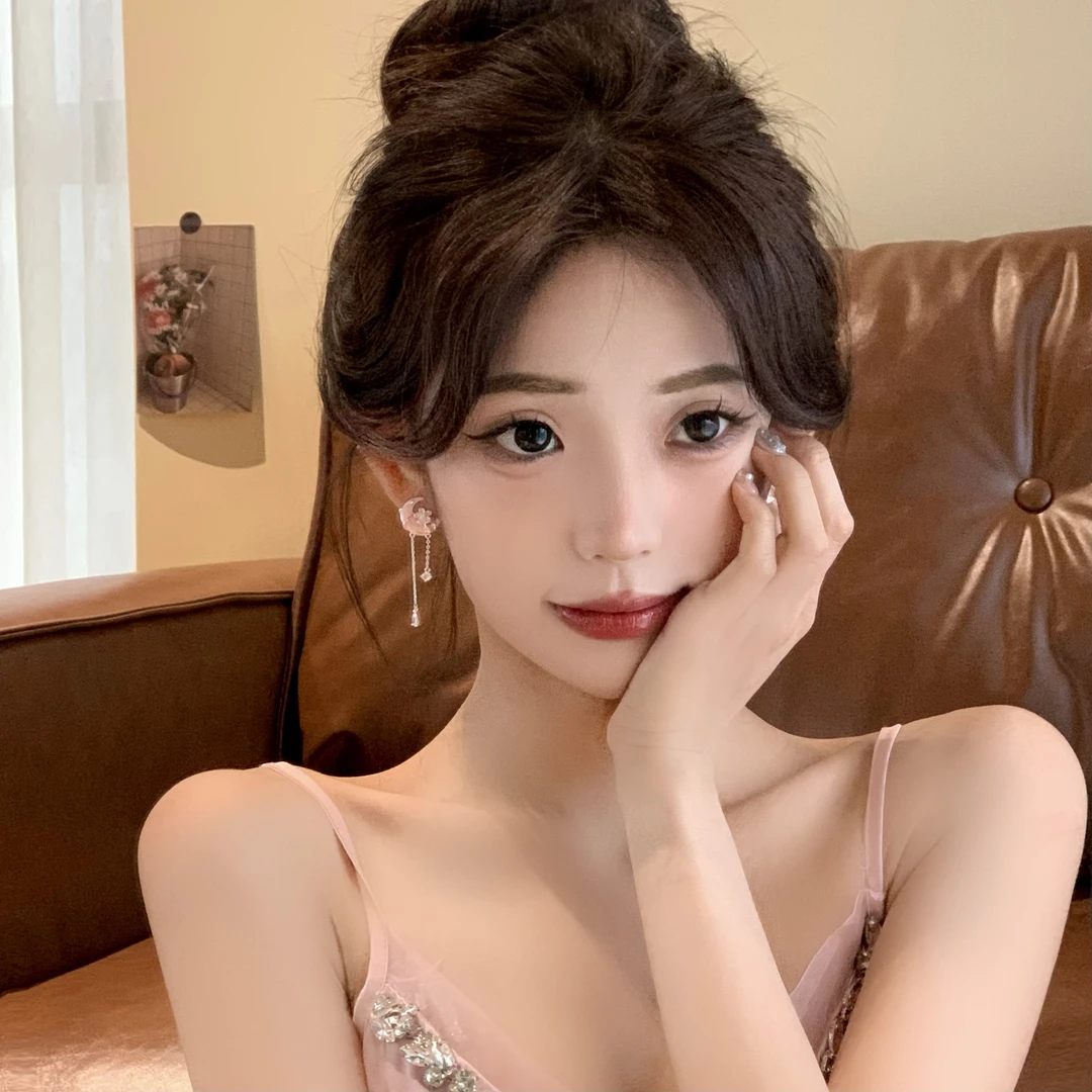 FULL GIRLISH耳环02122精致粉色月亮耳钉耳饰