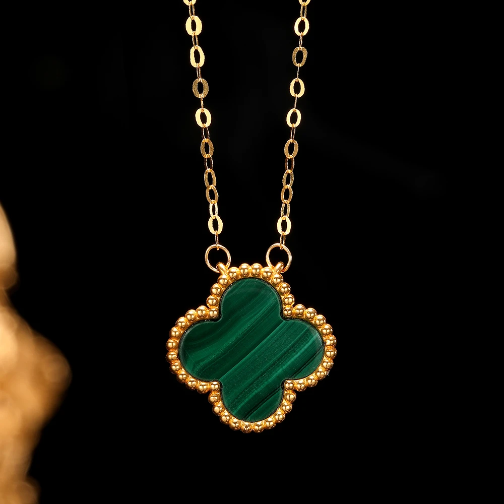 【倩倩专属】18k金豪镶15MM套链孔雀石四叶气质经典轻奢百搭