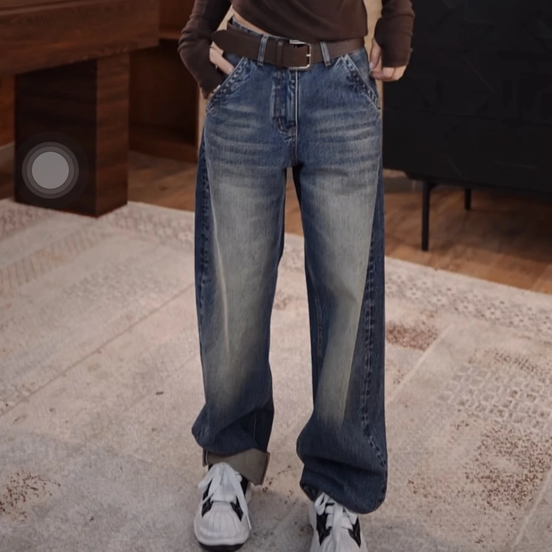 Free&Simple-‘丹宁原牛’春秋款街头时尚做旧水洗牛仔弯刀裤-57252