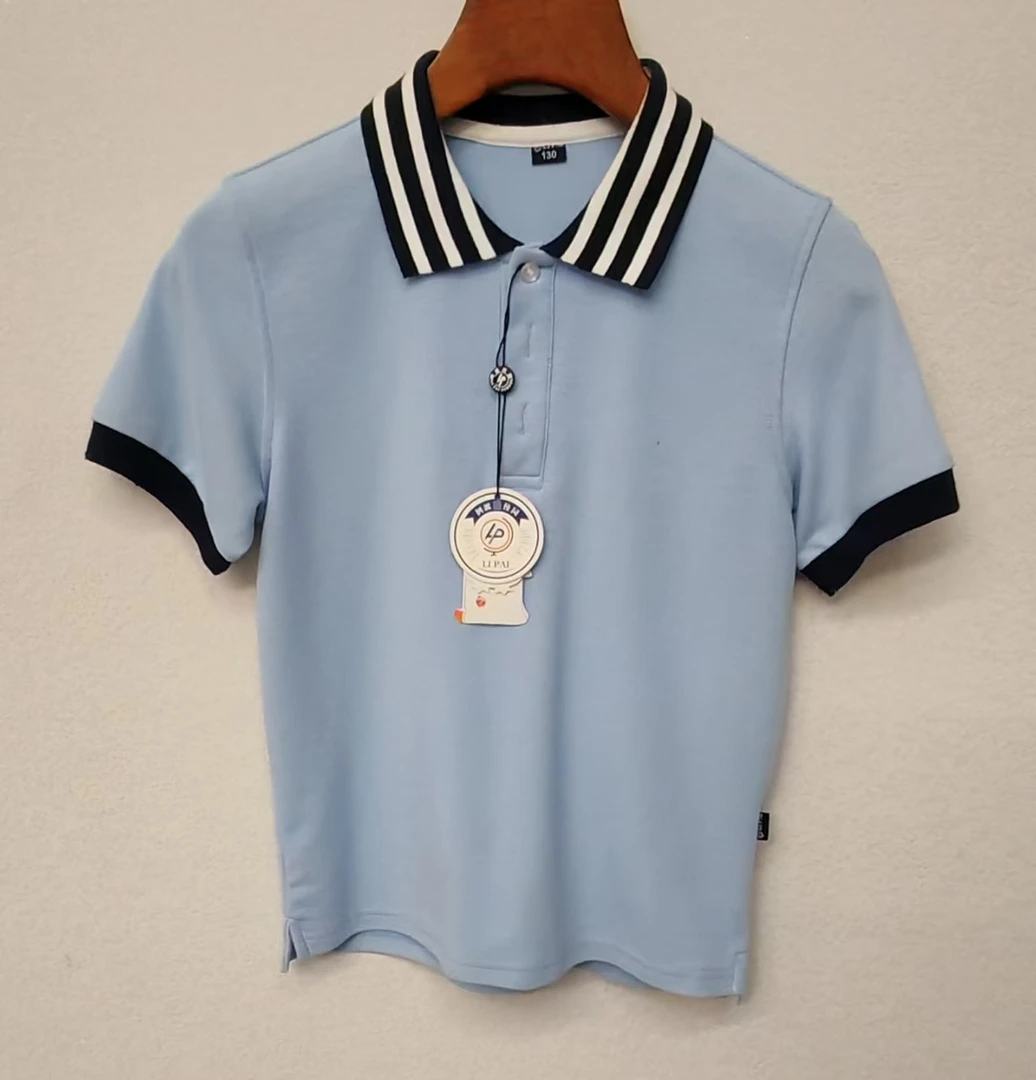 中小学生天蓝色校服短袖儿童体恤内搭打底衫polo衫棉班服网眼透气