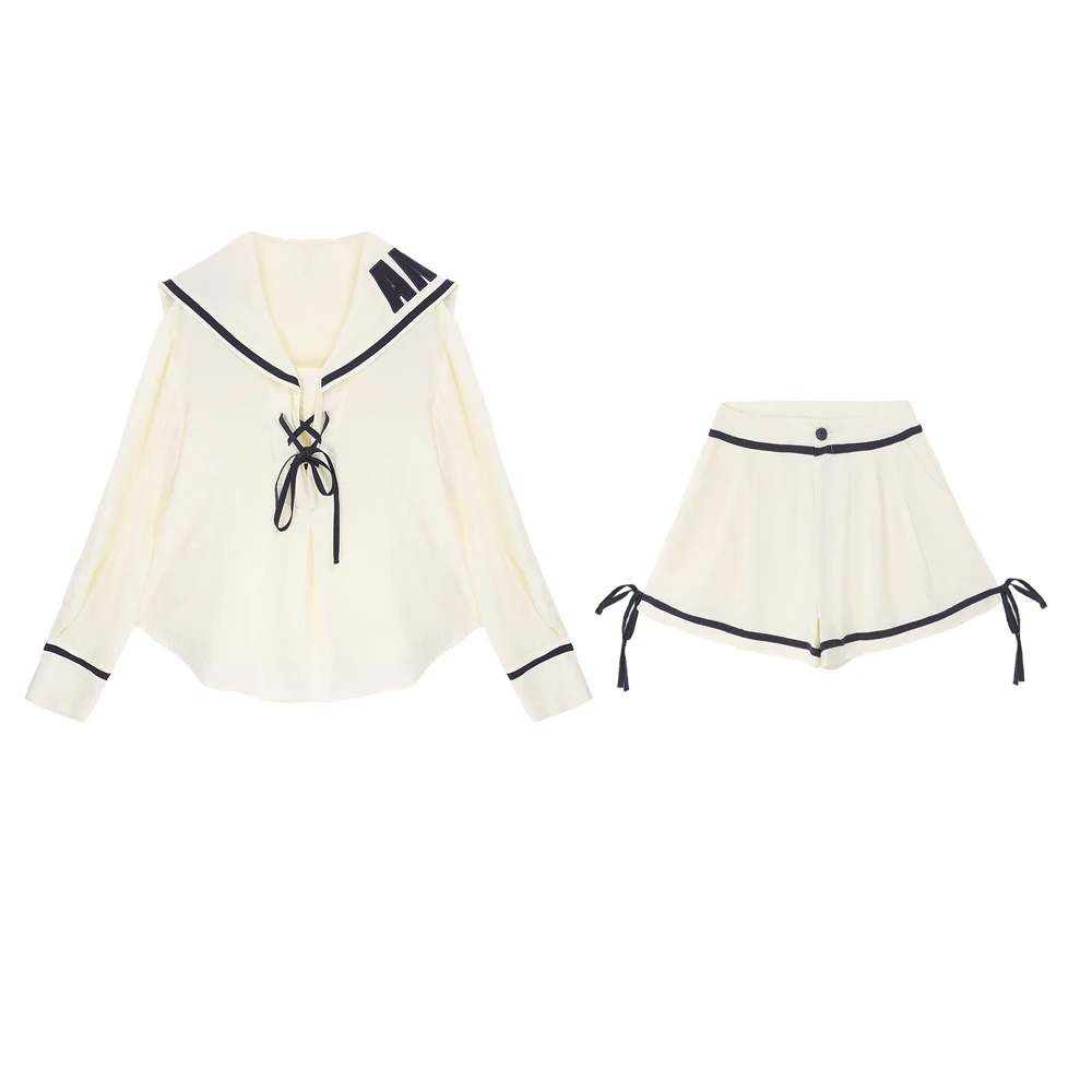 RAQTZ42771韩式学院风海军领少女感长袖减龄上衣短裤套装