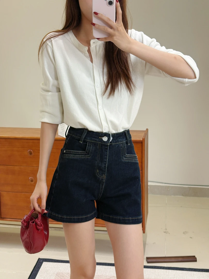 【5556】 夏季复古休闲A字高腰弹力牛仔短裤