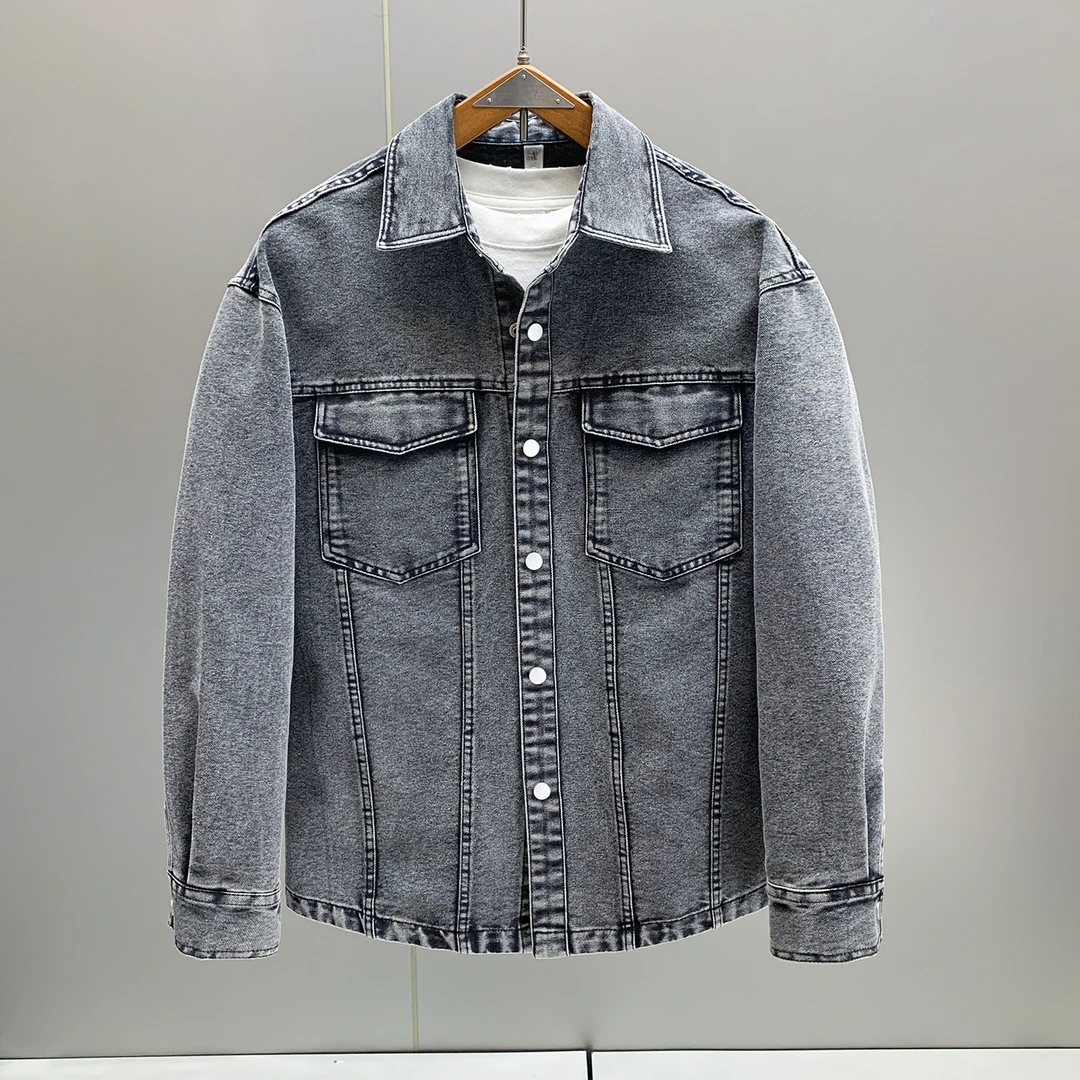 美式潮流嘻哈风男款牛仔衬衣秋款时尚外穿百搭宽松水洗衬衣外套男