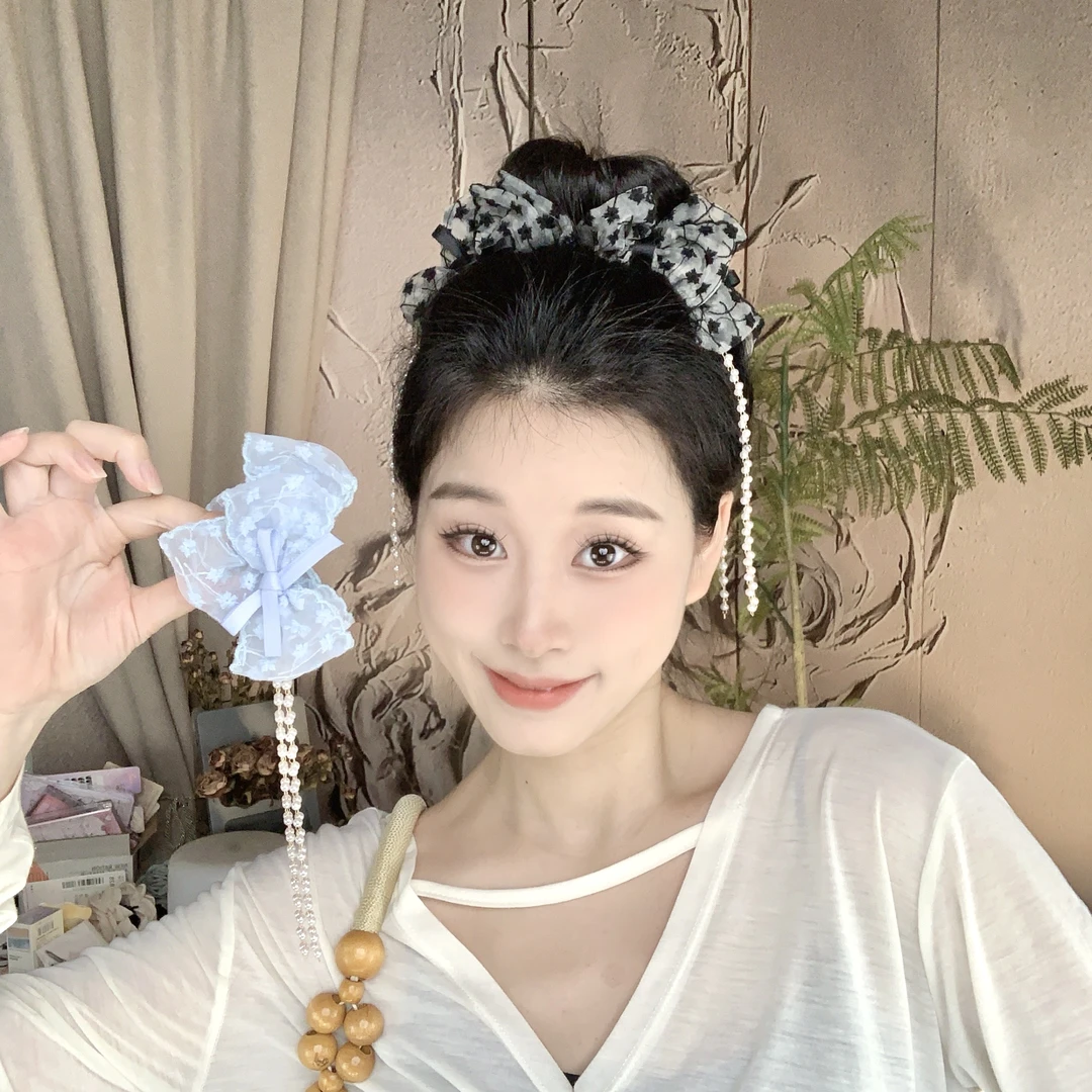 【巴黎千金】刺绣蕾丝蝴蝶珠珠流苏抓夹7cm超仙刘海夹公主侧盘发夹