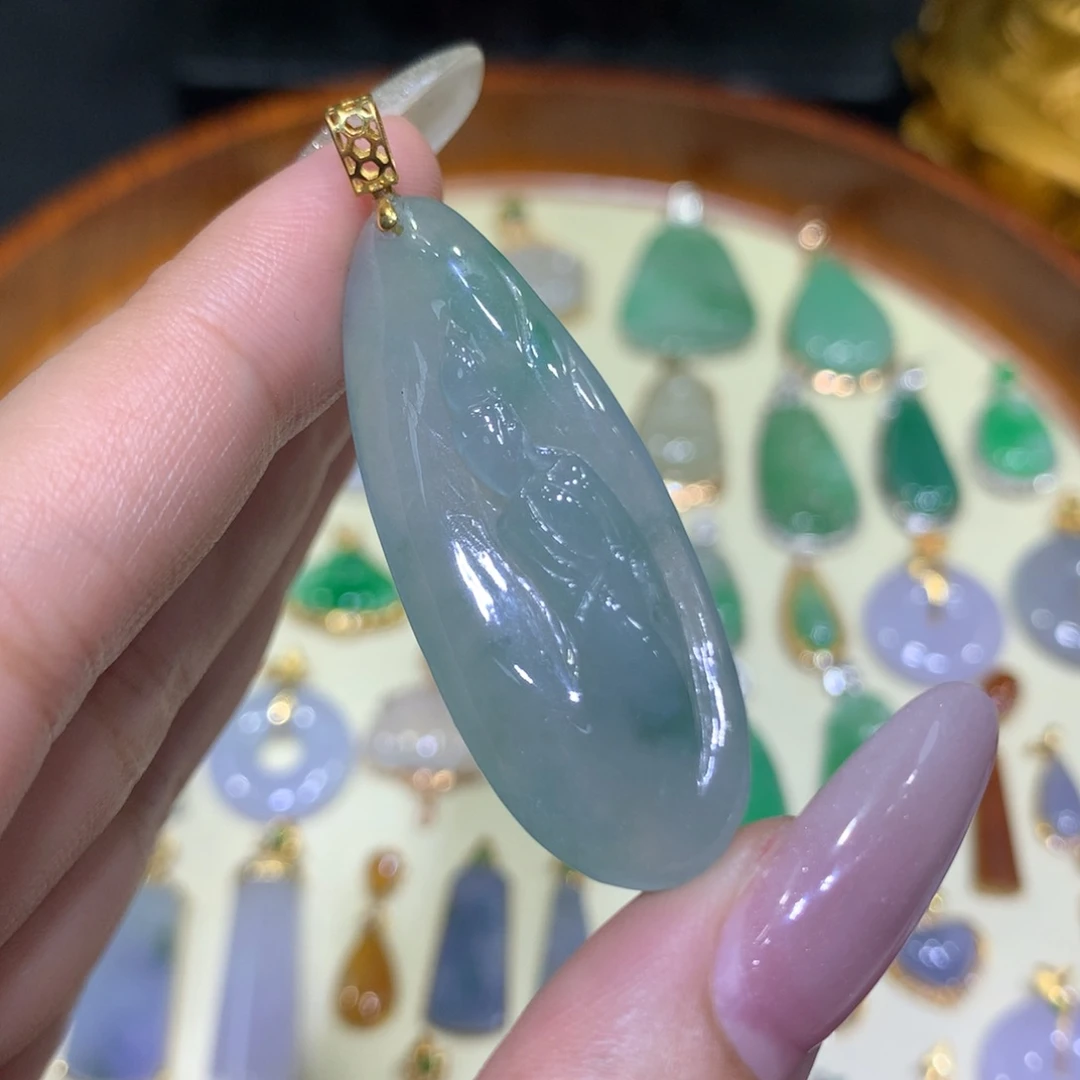 翡翠18K金镶嵌吊坠(不含链)