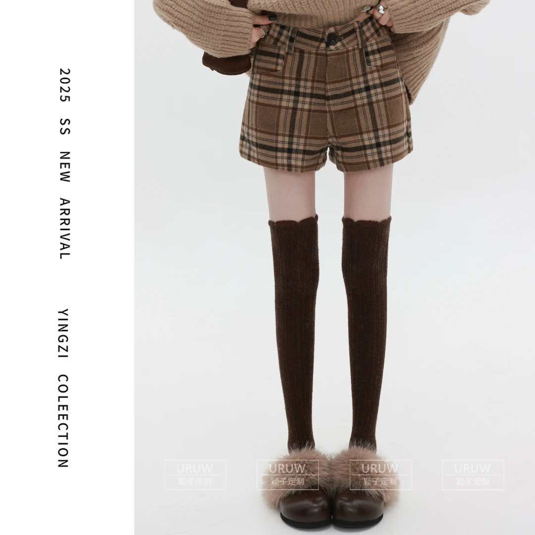 颖子定制【鸣奏晚风】休闲通勤风格纹高腰短裤冬季复古百搭短裤2068