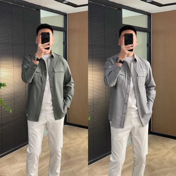 春夏男士羊毛莱卡翻领衬衣外套低调沉稳2017