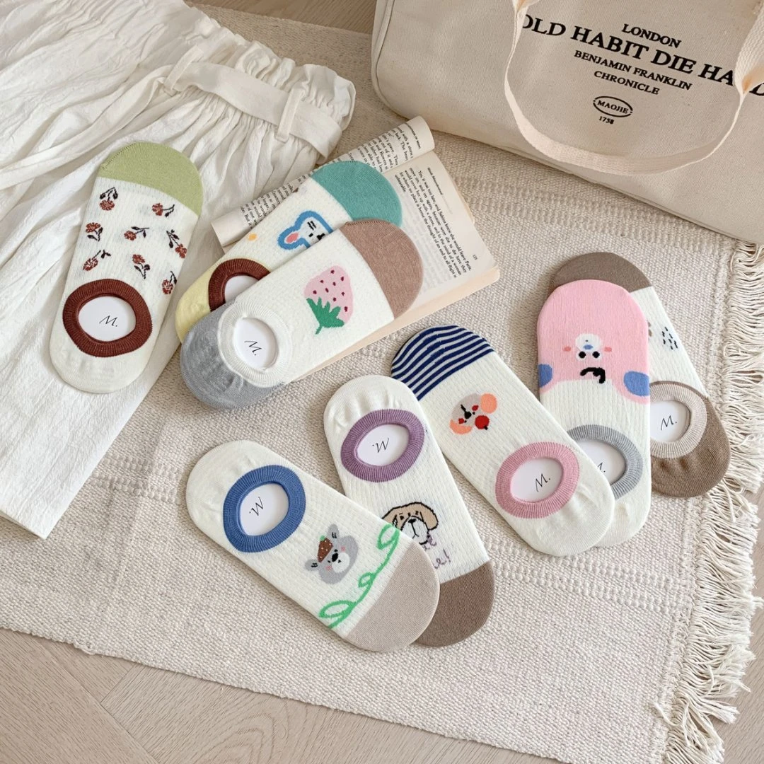 25春夏可爱船袜子女5020薄棉卡通运动袜硅胶防滑浅口不掉跟隐形袜