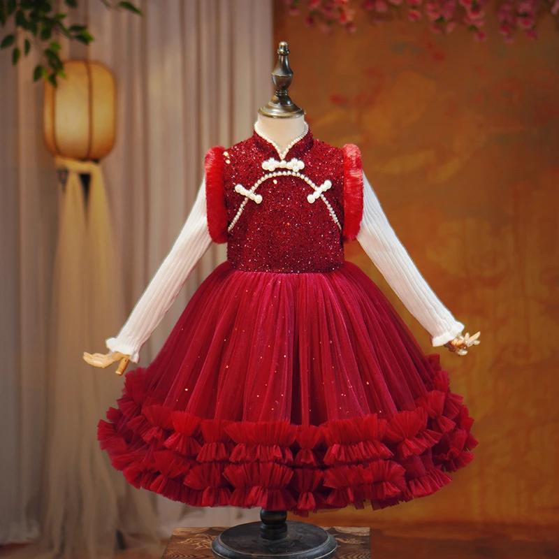 乐菲宝REFBOM女童连衣裙加绒保暖长袖洋气女宝公主裙小女孩儿童tu