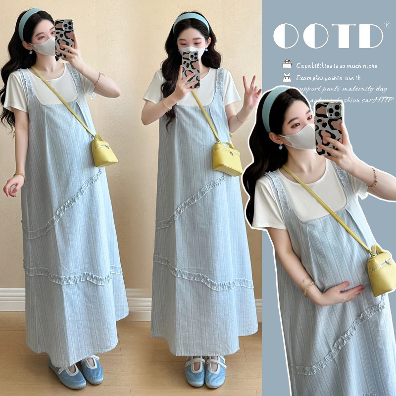{ 糕糕 }孕妇装2025新款夏季韩系宽松显瘦上衣背心裙两件套套装