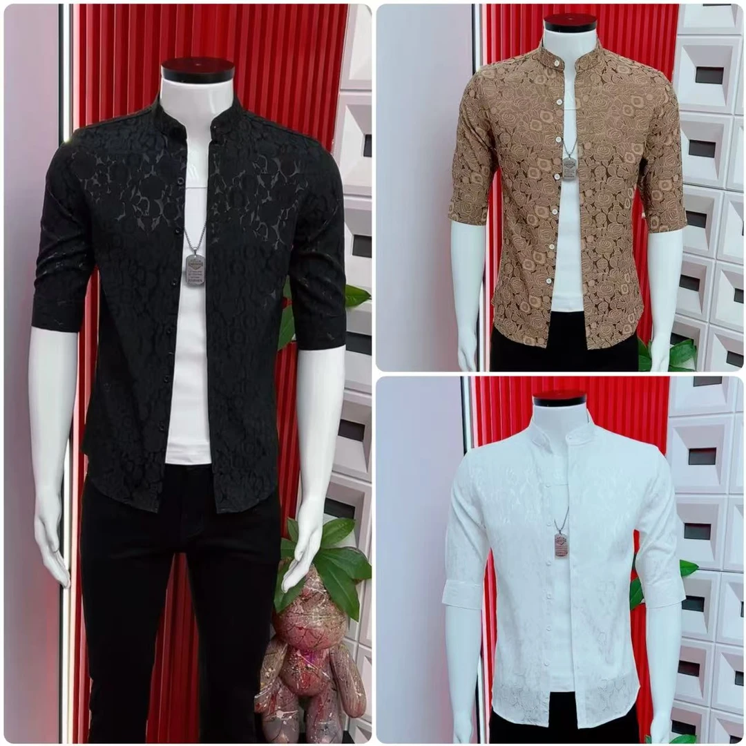 时尚男士衬衫修身短袖新款夏季垂感高级百搭商务休闲格子衬衣透气