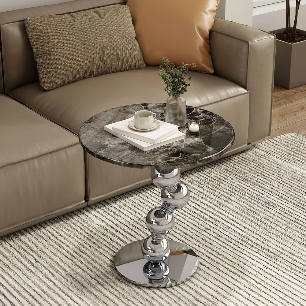 意式边几圆形微晶石沙发角几轻奢高级感设计师款现代简约边几