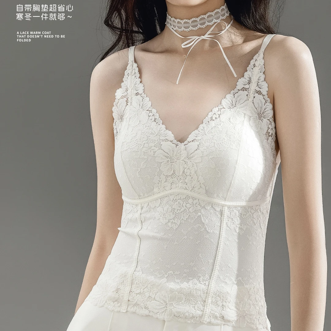 95106暖糯舒适蕾丝美背背心深V领纯欲风自带胸垫承托舒适性感