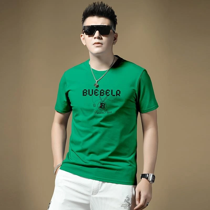 欧洲站丝光棉短袖男夏季潮牌休闲上衣男装薄款打底体恤衫圆领衣服