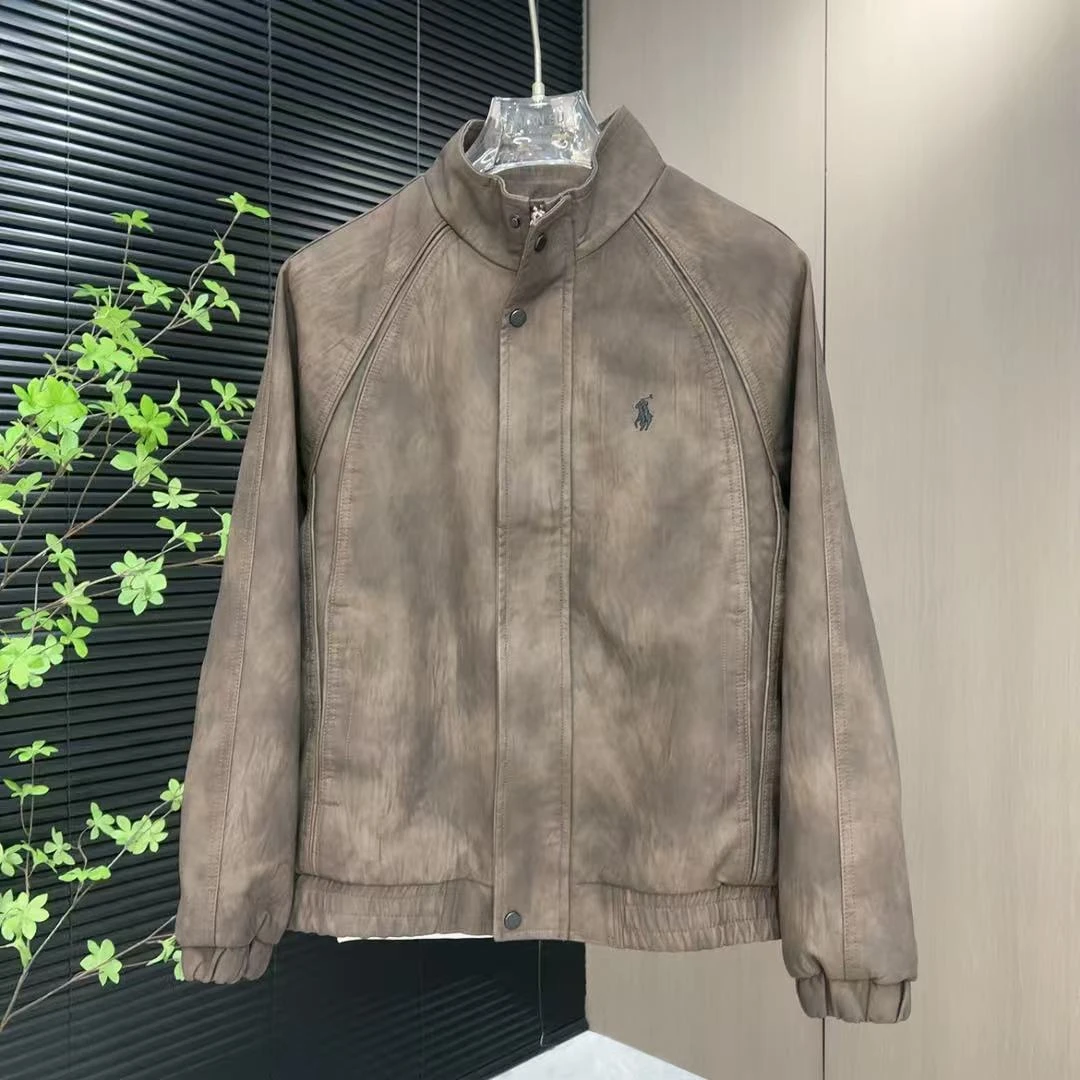 免烫橡筋下摆皮衣休闲男款简约刺绣经典男刺绣百搭秋季6607