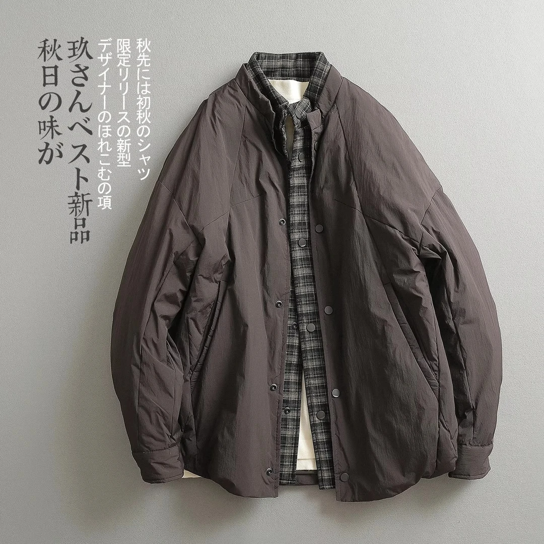 300斤特大码日系复古格纹内衬立领棉服男女秋冬假两件微阔外套ins