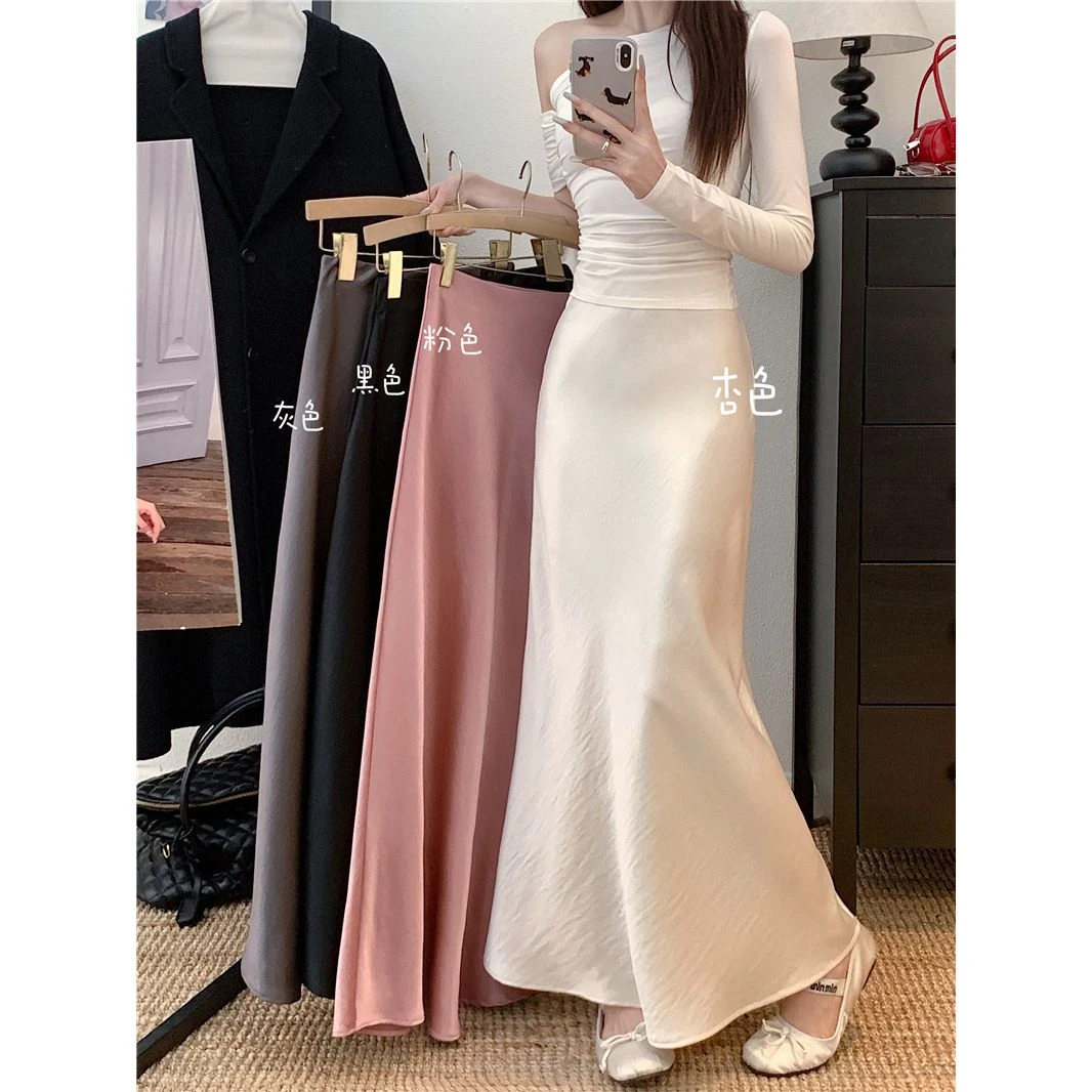 春夏季新款缎面丝滑半身裙女高腰显廋时尚鱼尾字长裙