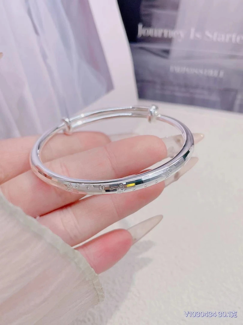 足银手镯 上新 圆棍精工五轴CNC金枝玉叶推拉镯 30克 足银999.9