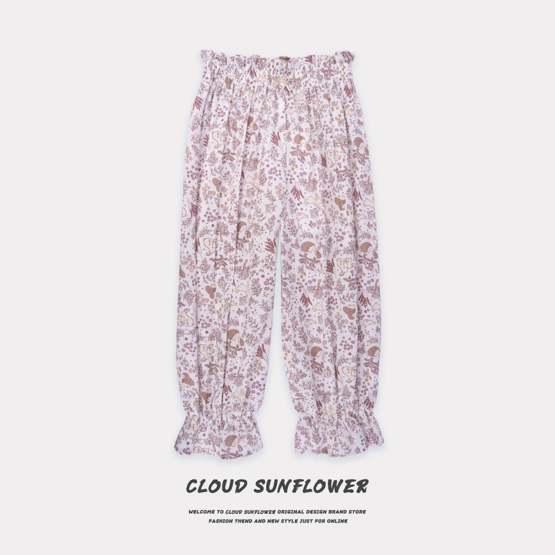 【云朵小葵】女童夏季阔腿碎花刺猬小兔防蚊休闲裤660259