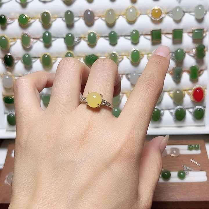 和田玉戒指银S925镶嵌