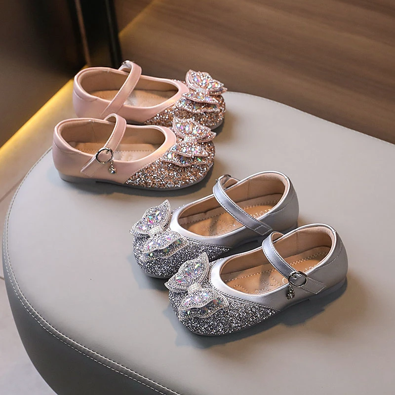 女童水晶鞋小女孩单鞋女宝软底宝宝演出皮鞋公主女孩钻鞋儿童舞蹈