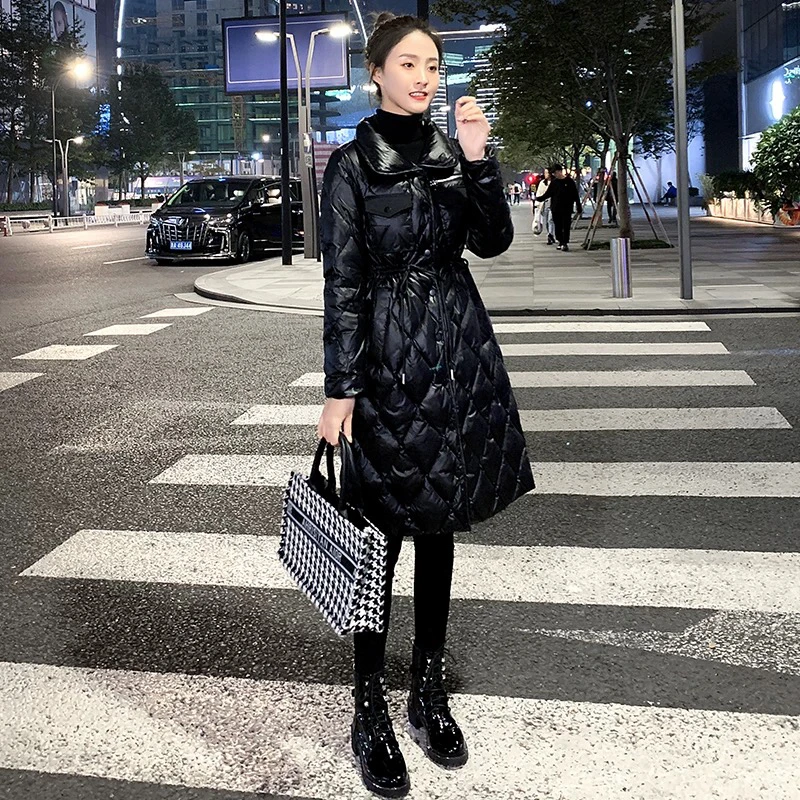 黑色羽绒服女中长款2024年新款冬季时尚白鹅绒小个子保暖收腰外套