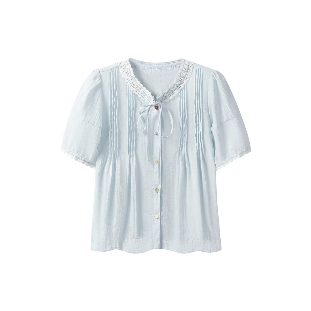 马克华菲女装夏季蕾丝欧若风法式百搭短款气质上衣 F52004A802 qq