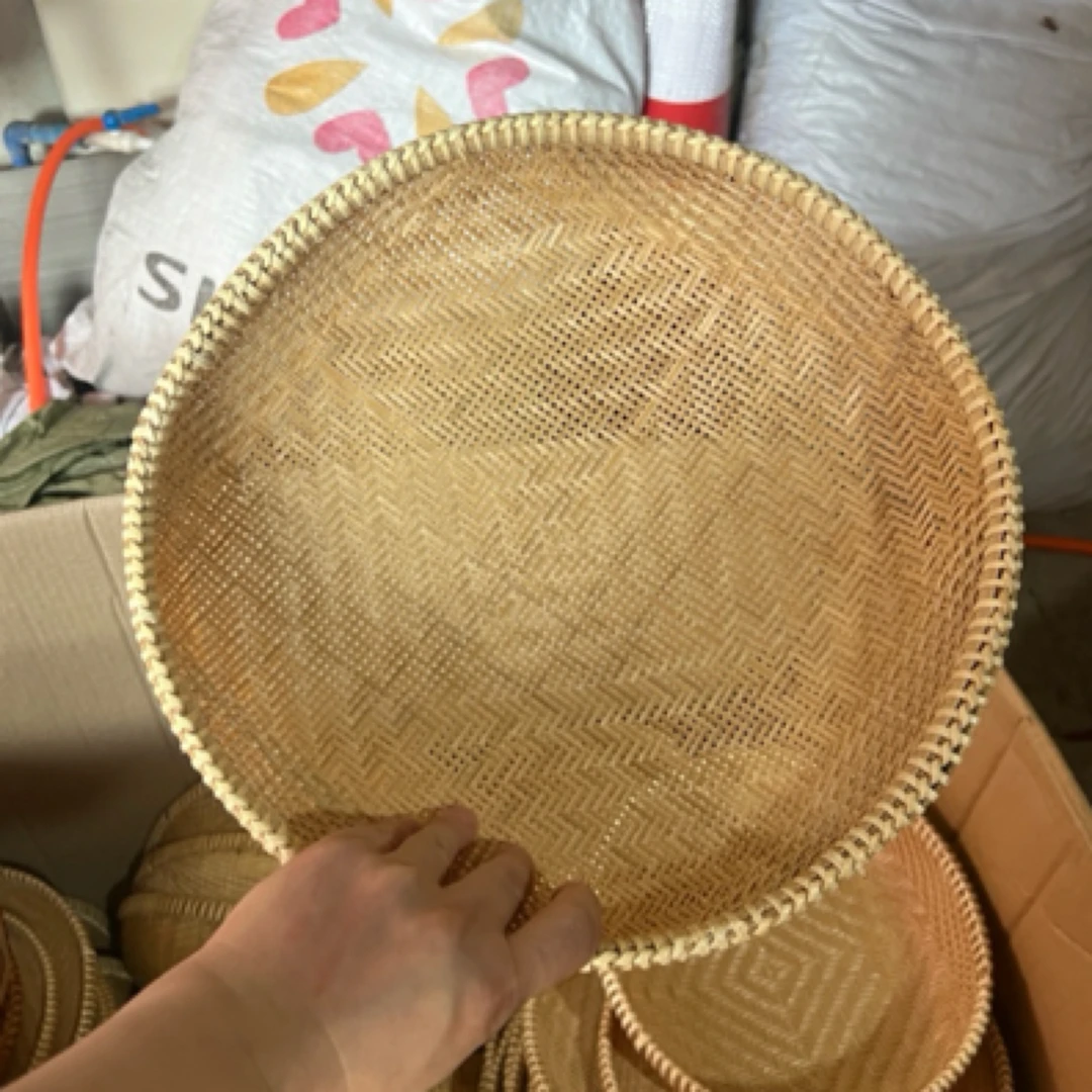 竹编精编镂空小号圆形黄金筐家用创意