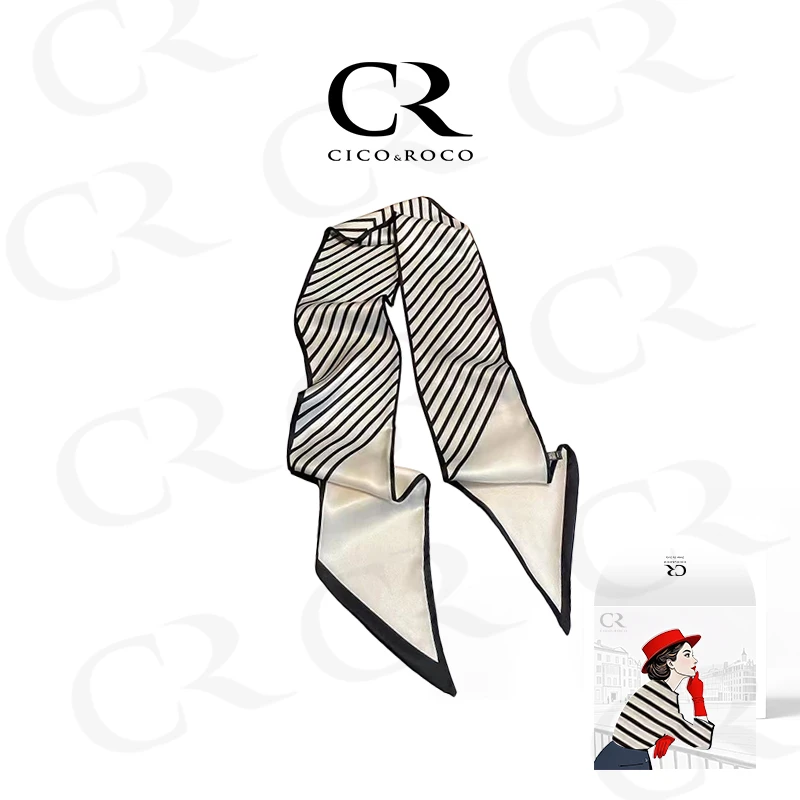 CR斜角条纹装饰飘带丝巾百搭细窄领巾