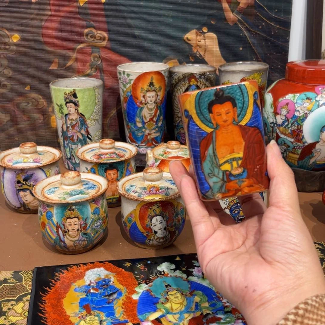 手工手绘阿弥茶杯