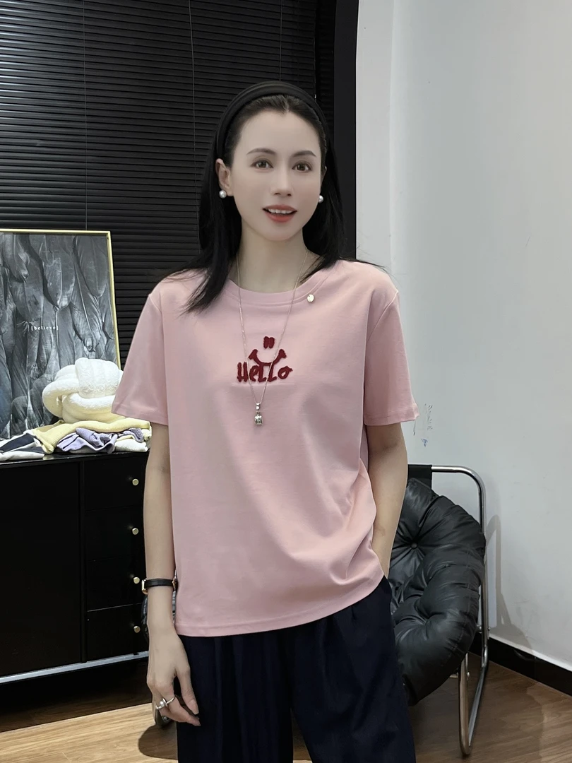【Si&华严选】宽松笑脸刺绣t恤圆领短袖透气休闲百搭时尚上衣26075