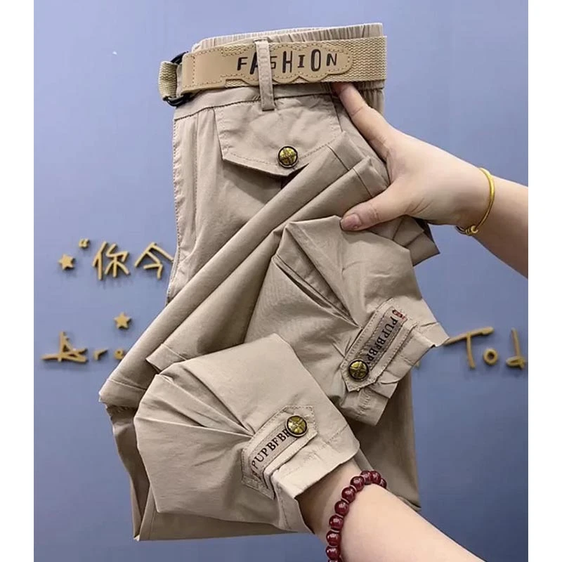 工装裤女2025年夏新款薄款运动裤设计宽松垂感束脚裤百搭休闲裤子