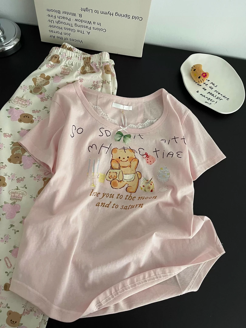 【DMXJ大梦想家】甜美可爱小熊印花睡衣女夏2025新款长裤套装居家服