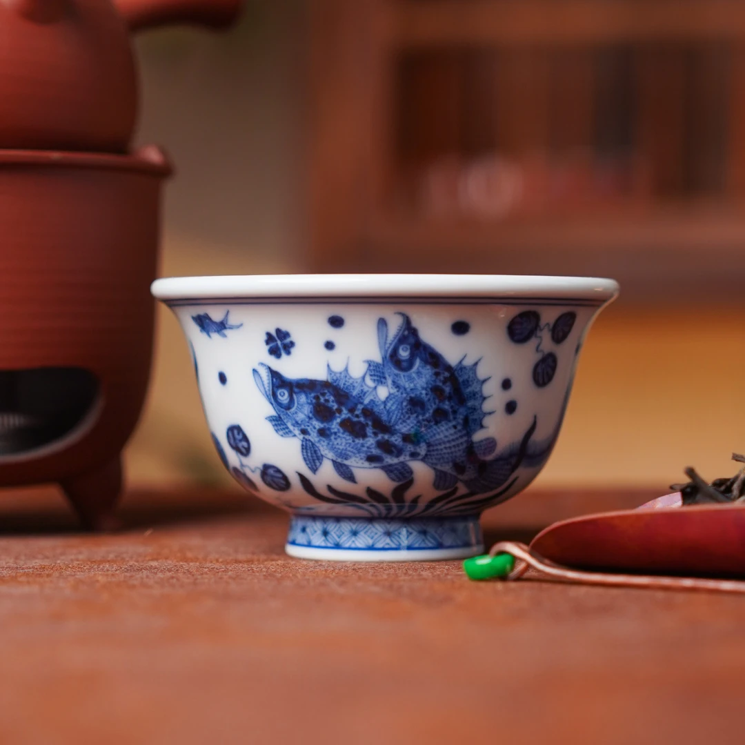 刘建锋窑  桃花鳜鱼压手杯 手工高档家用喝茶饮茶茶杯茶具LJF3054