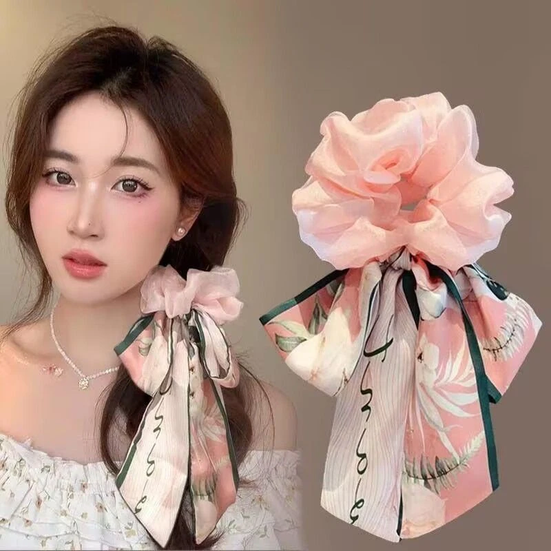 婉之恋蝴蝶结发带法式新款飘带大肠发圈高级感扎头发皮筋发饰发圈