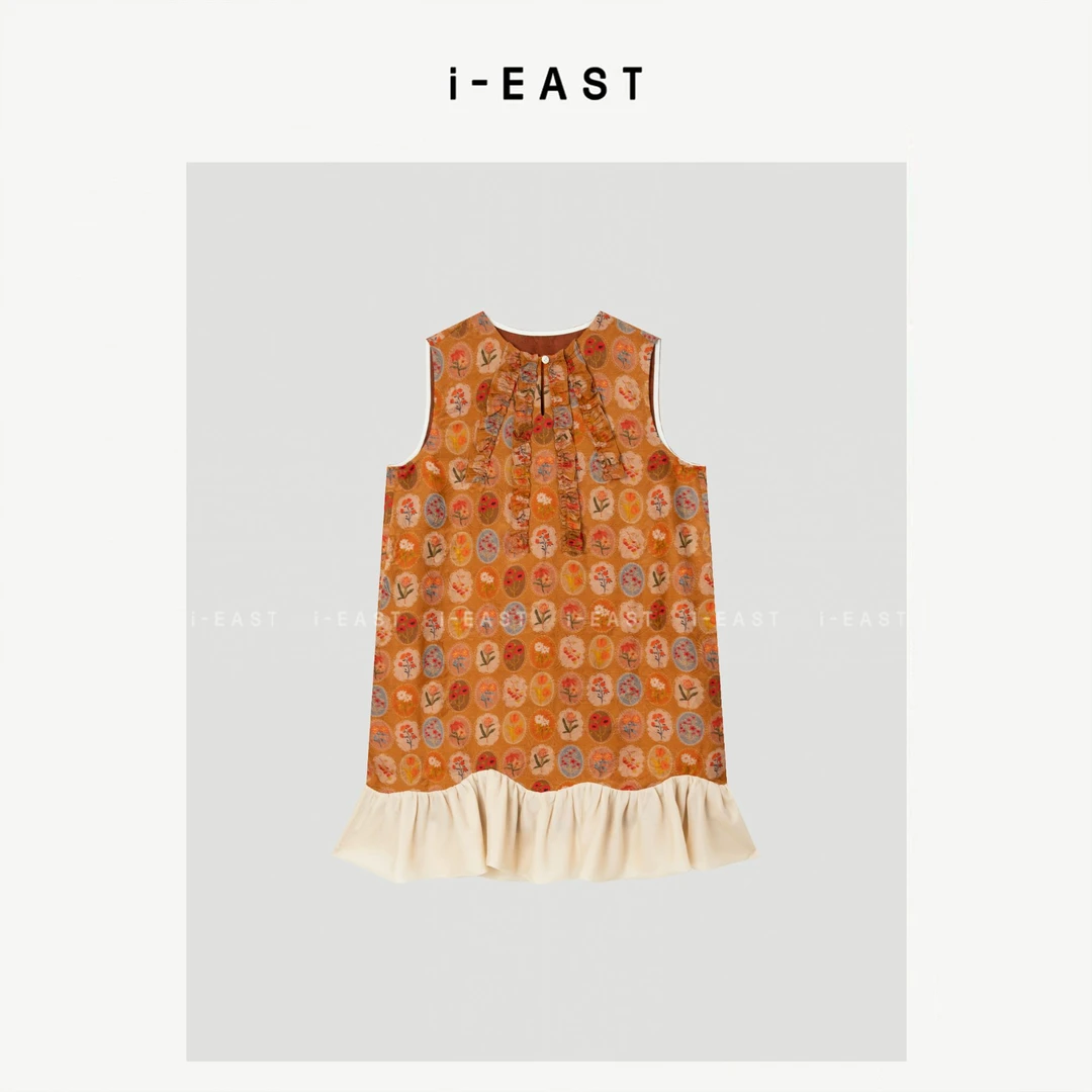 i-EAST 溪畔亭风~新中式国风花朵设计无袖连衣裙-5X H25L253