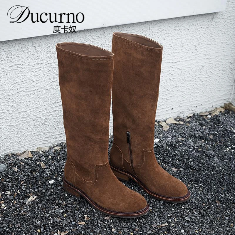 版型绝瞭～！头层牛皮休闲高筒西部靴女显瘦不过膝长靴女长筒高筒靴