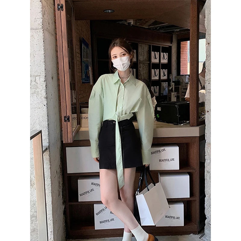 法式气质短款衬衫女2024早秋新款设计感小众甜美绑带百搭长袖上衣