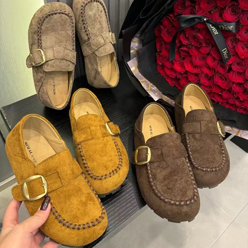 时尚复古厚底勃肯鞋女2025秋季新款百搭休闲大头乐福鞋豆豆鞋单鞋