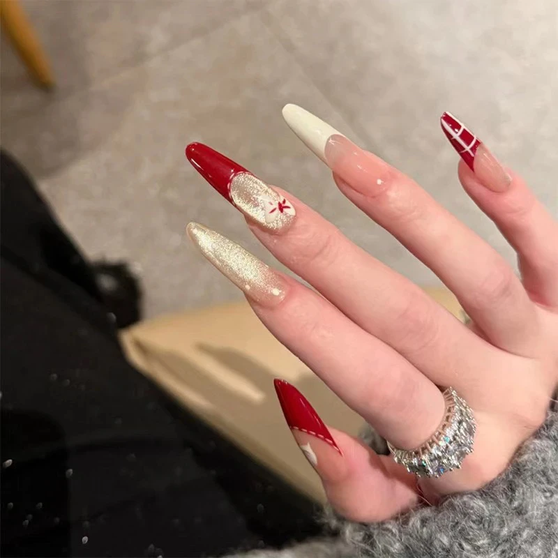 7法式猫眼美甲穿戴甲红色显白气质高级感指甲贴片