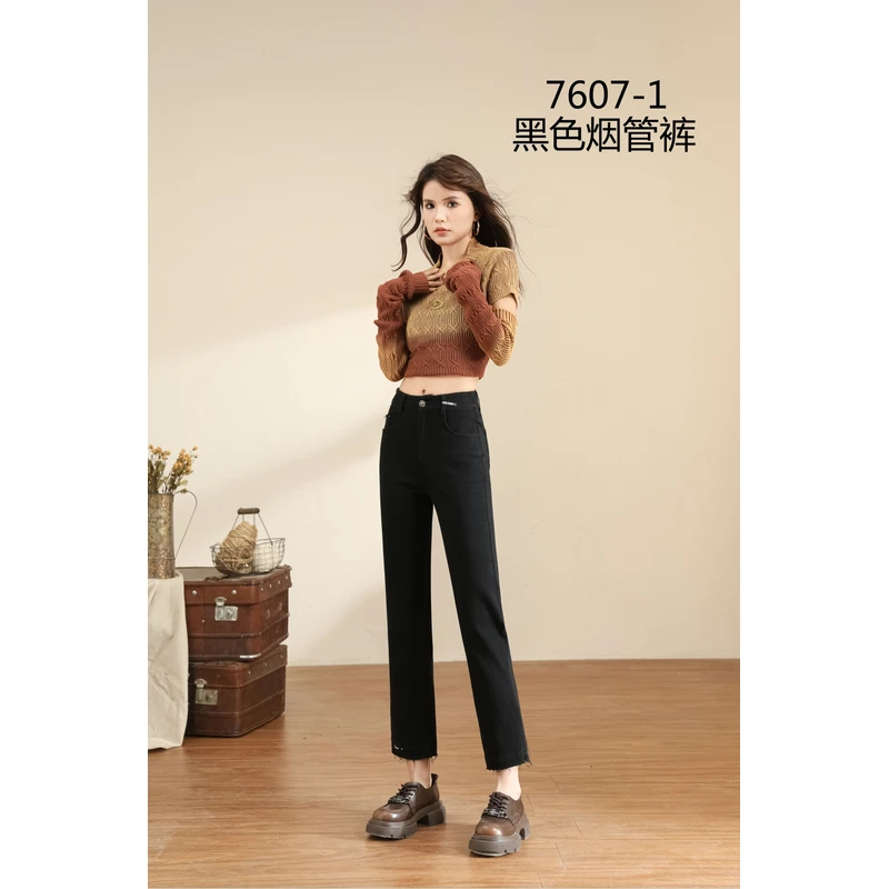 烟管裤春秋女款爆款2025新款三色7607-7606黑色