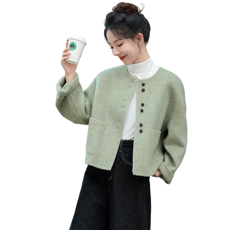 小香风双面羊毛女装短外套秋冬新款小个子高级感圆领加厚毛呢大衣