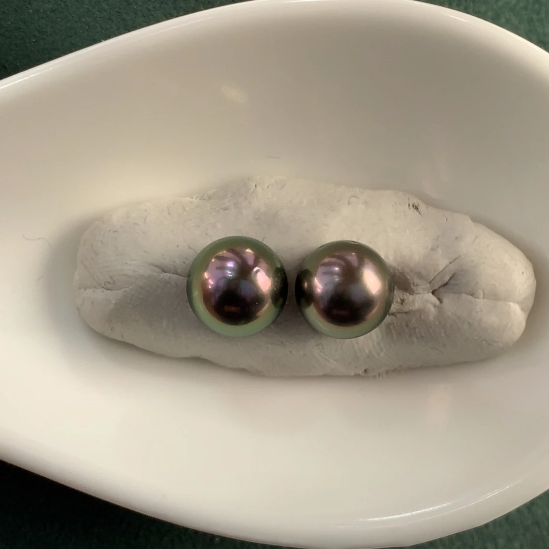 未镶嵌海水珍珠裸珠大溪地孔雀紫对珠8.1mm