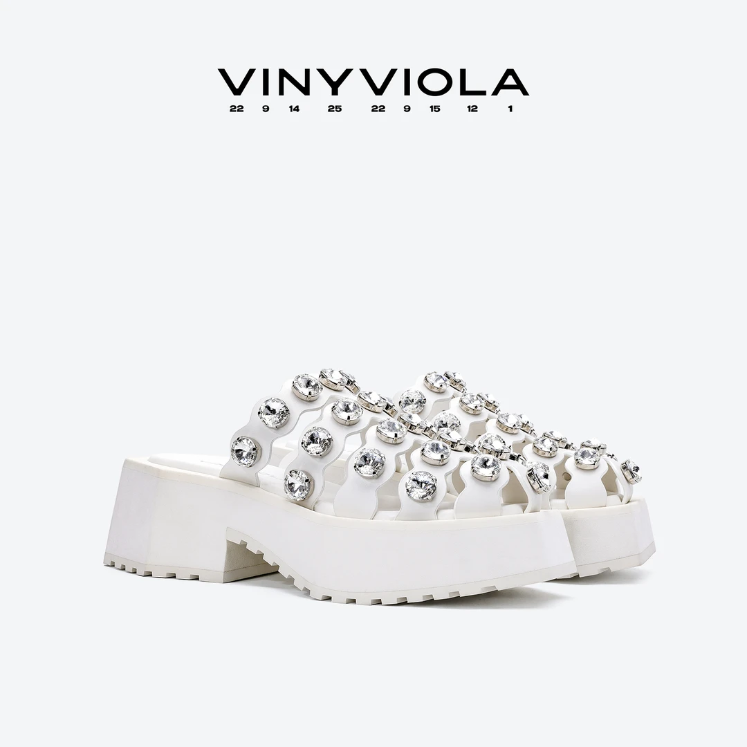 VINYVIOLA新款棕榈叶满钻休闲时装拖鞋【十克拉·几何系列】